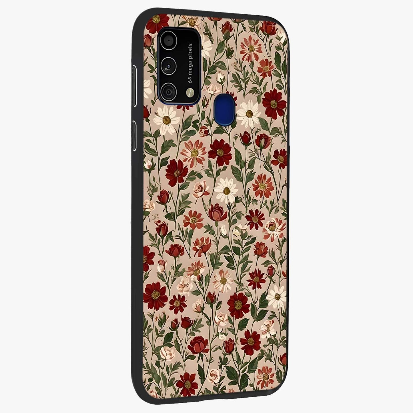 Biege Flower With Leaf Glass Case upright view showcasing delicate beige flower illustration with clean botanical style.