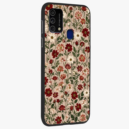 Biege Flower With Leaf Glass Case upright view showcasing delicate beige flower illustration with clean botanical style.