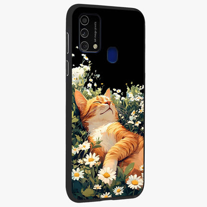 Blissful Bloom Cat Glass Case upright view showcasing charming cat design surrounded by blooming floral elements.