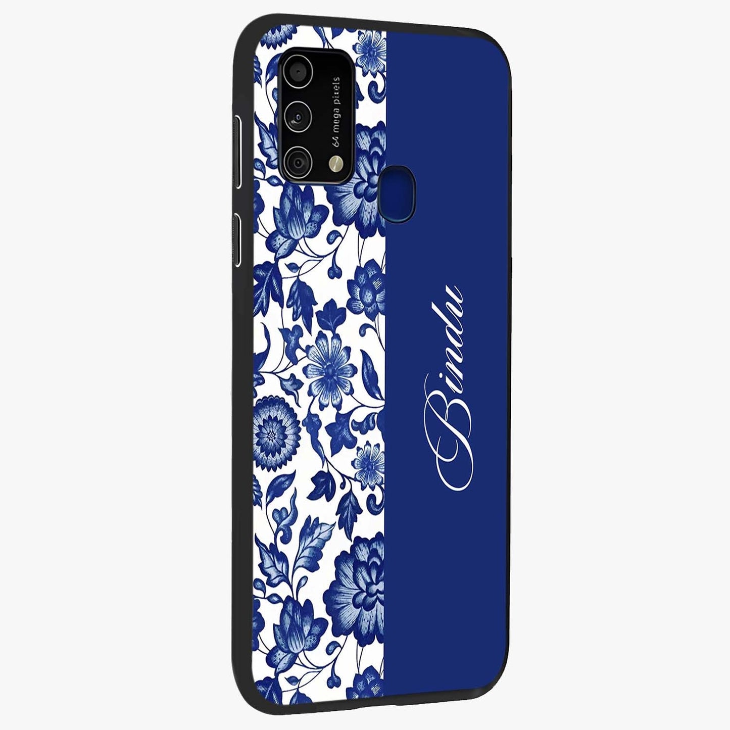 Blue Vintage Floral Pattern Glass Case upright view showcasing delicate blush floral texture with modern minimal style.