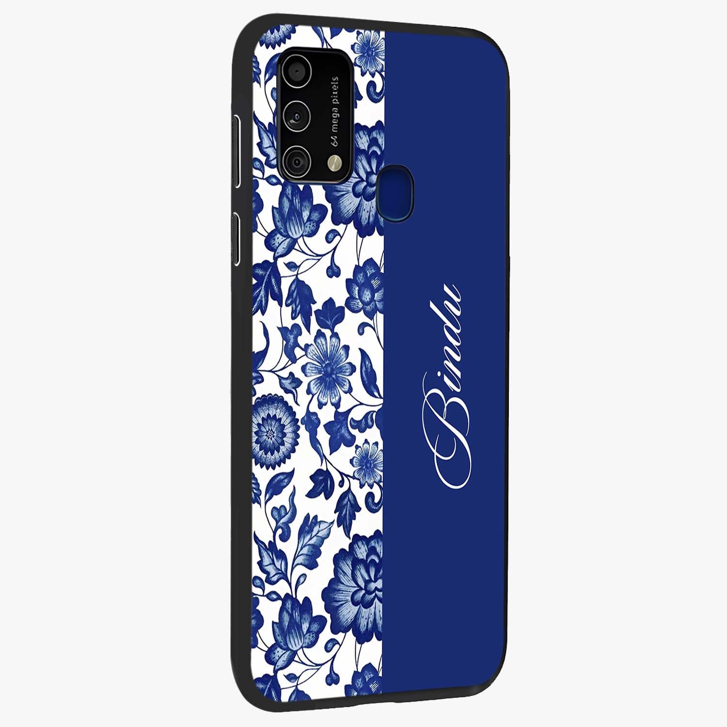 Blue Vintage Floral Pattern Glass Case upright view showcasing delicate blush floral texture with modern minimal style.