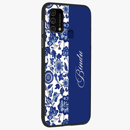 Blue Vintage Floral Pattern Glass Case upright view showcasing delicate blush floral texture with modern minimal style.