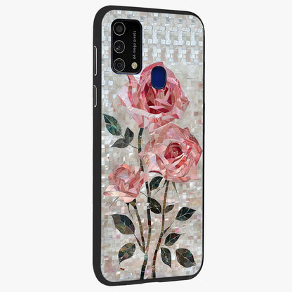 Blush Mosaic Bloom Glass Case upright view showcasing decorative floral mosaic artwork with stylish modern aesthetic.