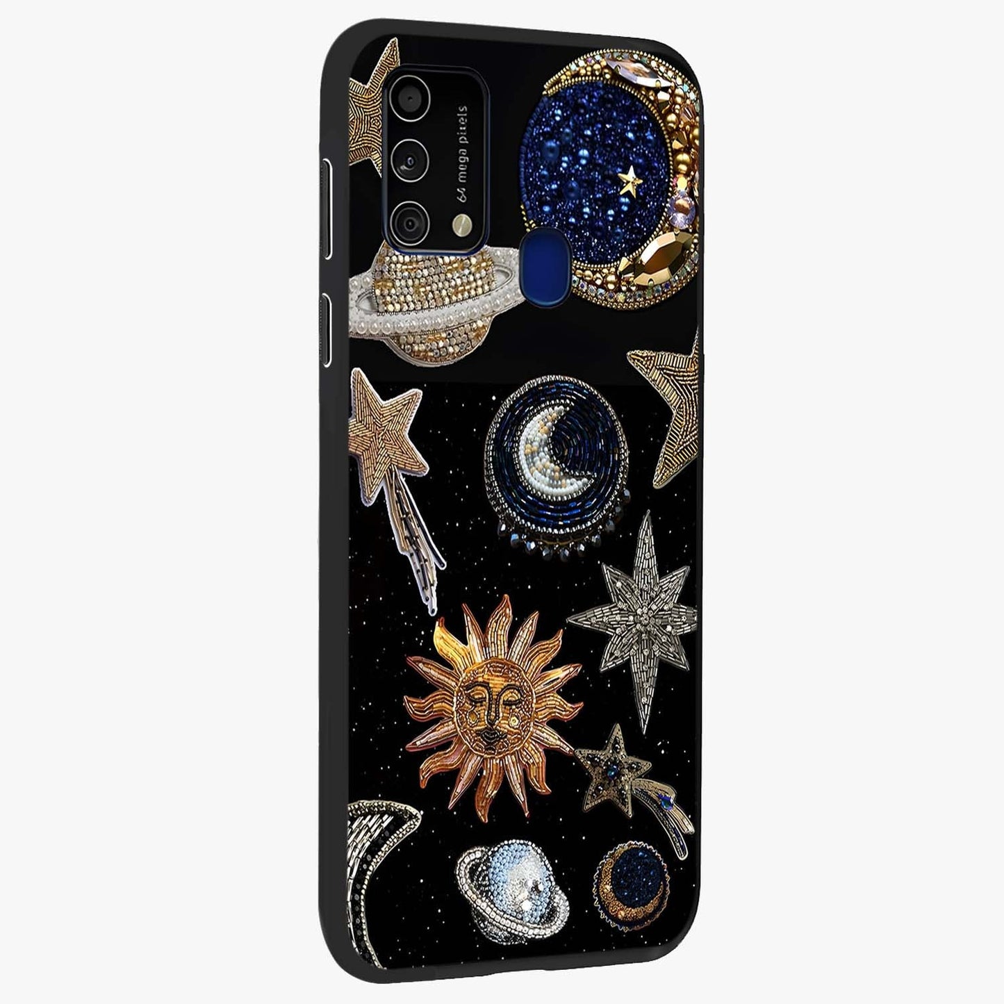 Celestial Gem Constellations Glass Case upright view showcasing cosmic constellation artwork with celestial aesthetic style.