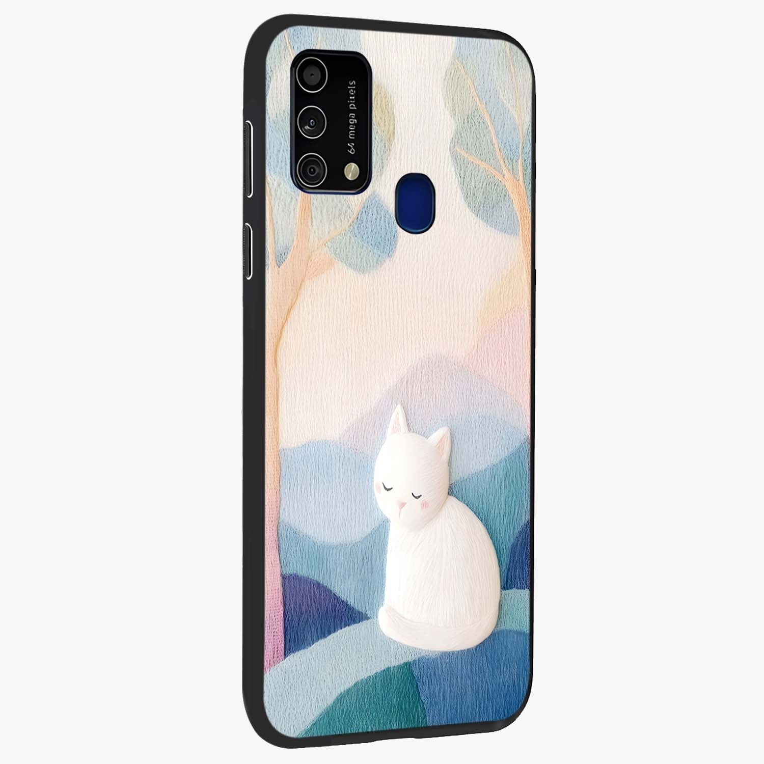 Cotton Dream Cat Glass Case upright view showcasing charming cat artwork with cozy dreamy theme.