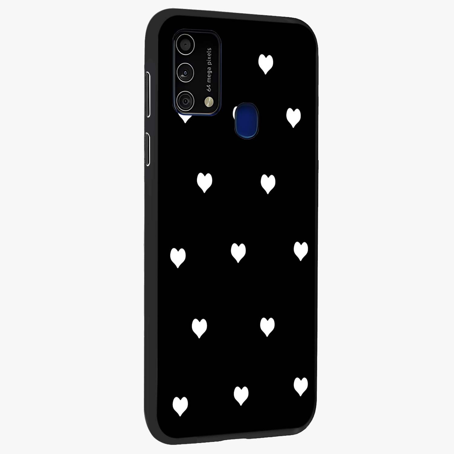 Cute And Simple White Hearts Glass Case upright view showcasing simple white hearts artwork with soft minimal theme.