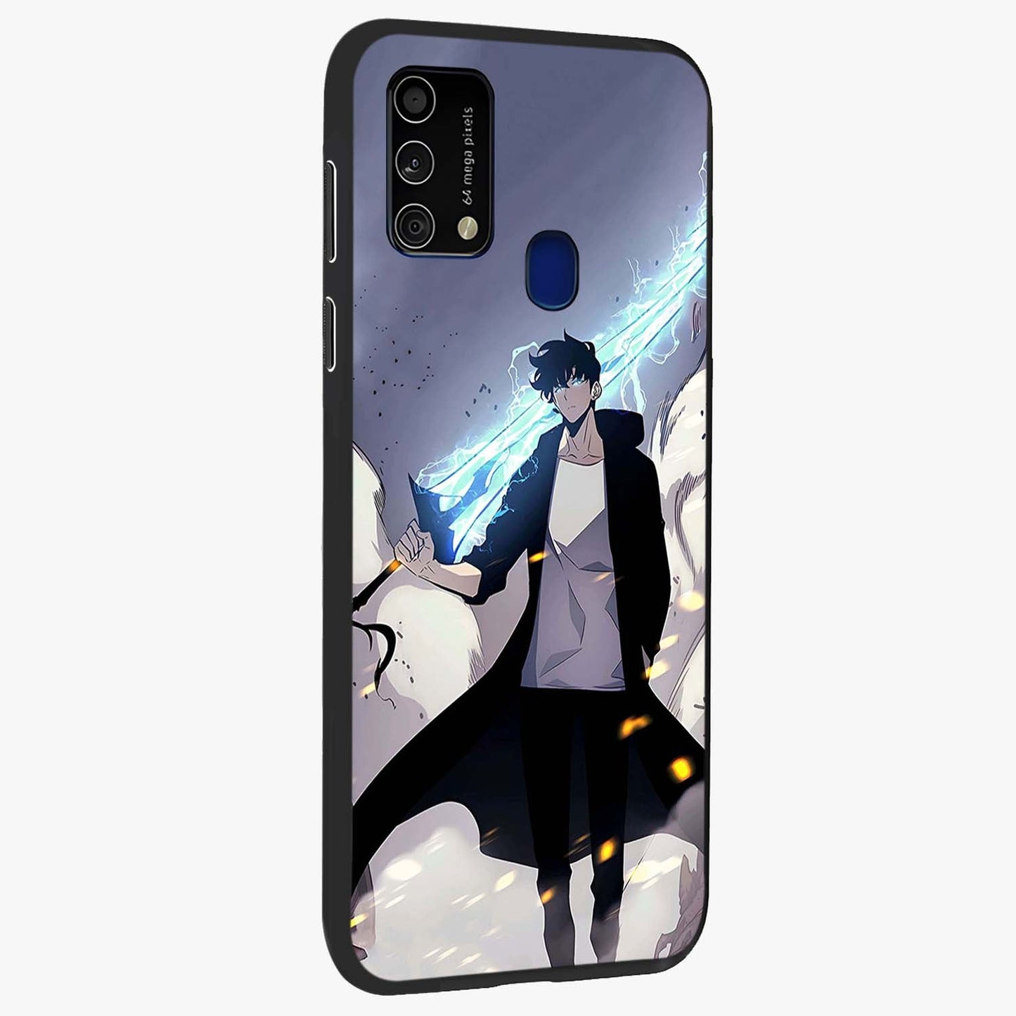 Dark Lightning Anime Warrior Glass Case upright view showcasing dramatic warrior artwork with dark lightning aesthetic.