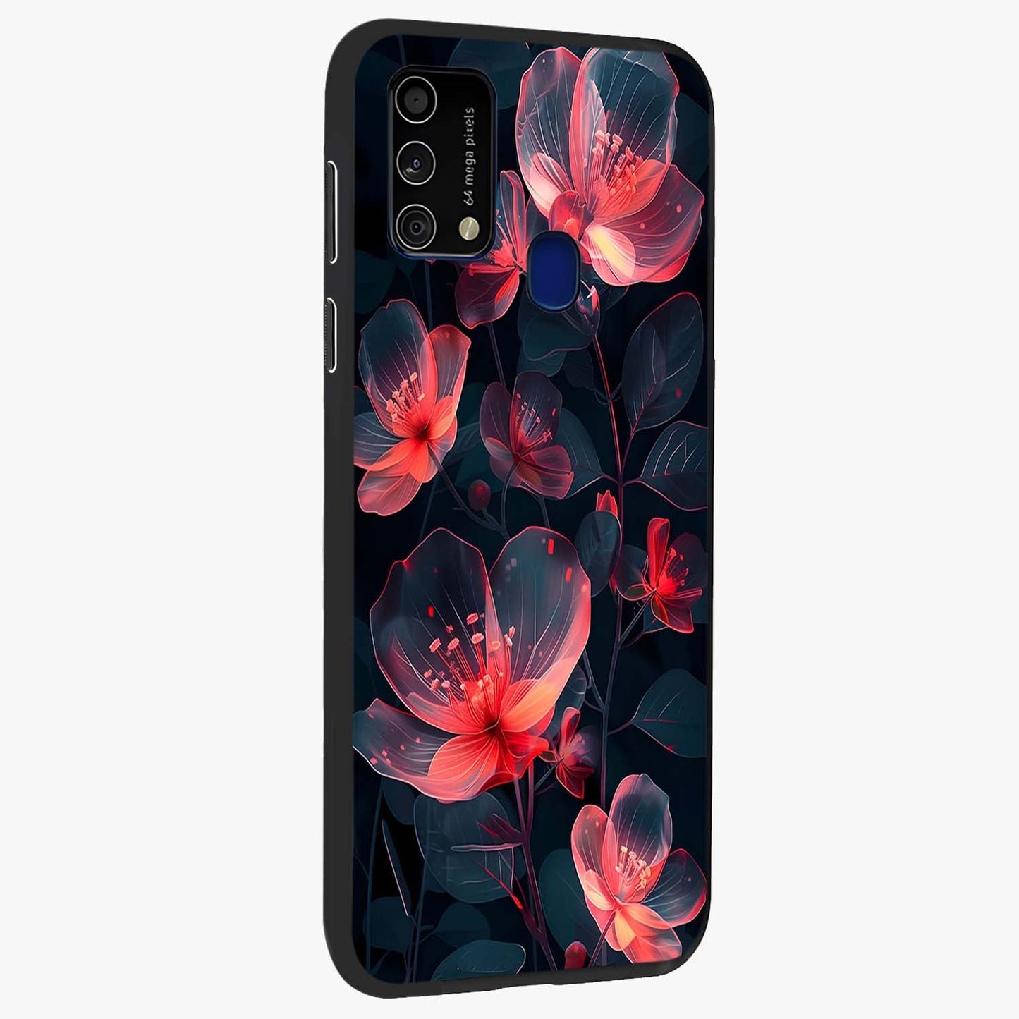 Dark Shade of Flower Glass Case upright view showcasing delicate flower artwork with rich dark floral theme.