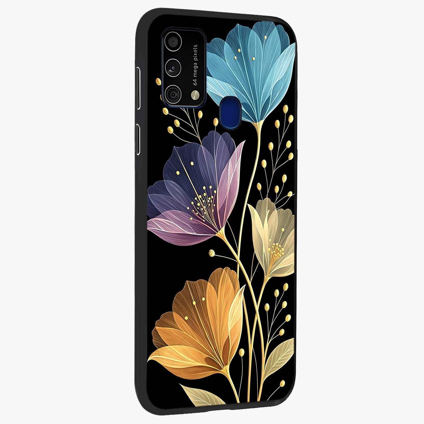 Delicate Multicolor Flowers Glass Case upright view showcasing delicate floral artwork with bright botanical theme.