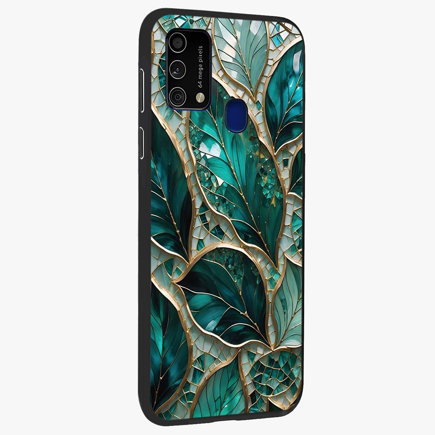 Emerald Leaf Glass Glass Case upright view showcasing fresh green leaf artwork with calming nature inspired style.