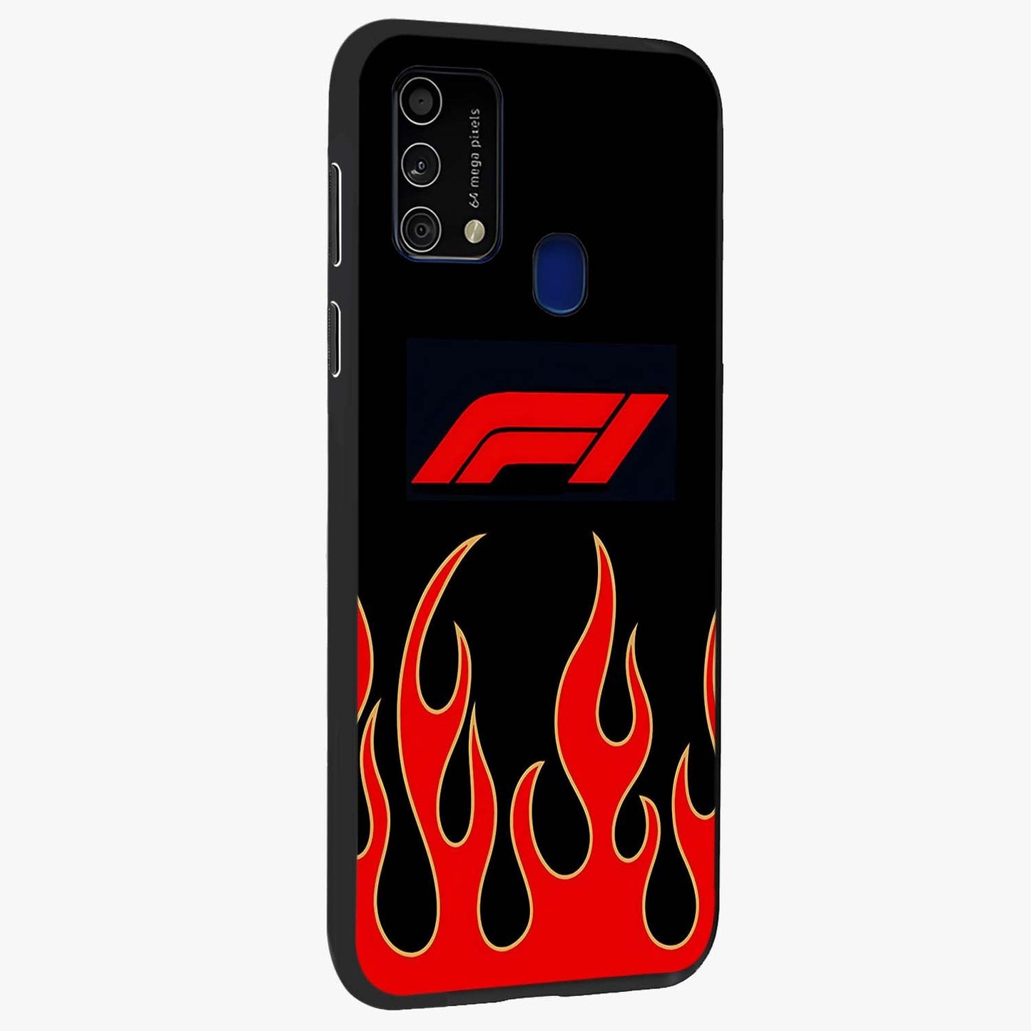 Fire F11 Glass Case upright view showcasing dynamic flame artwork with intense visual theme.