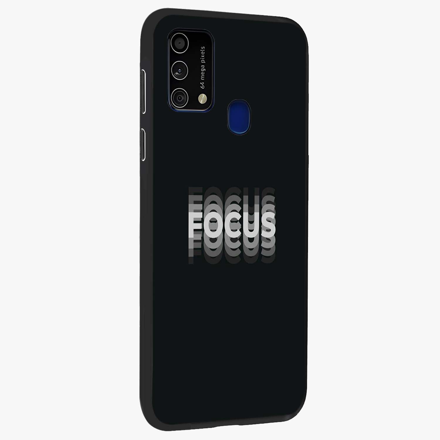 Focus Mode On Glass Case upright view showcasing strong typography statement with sleek motivational theme.