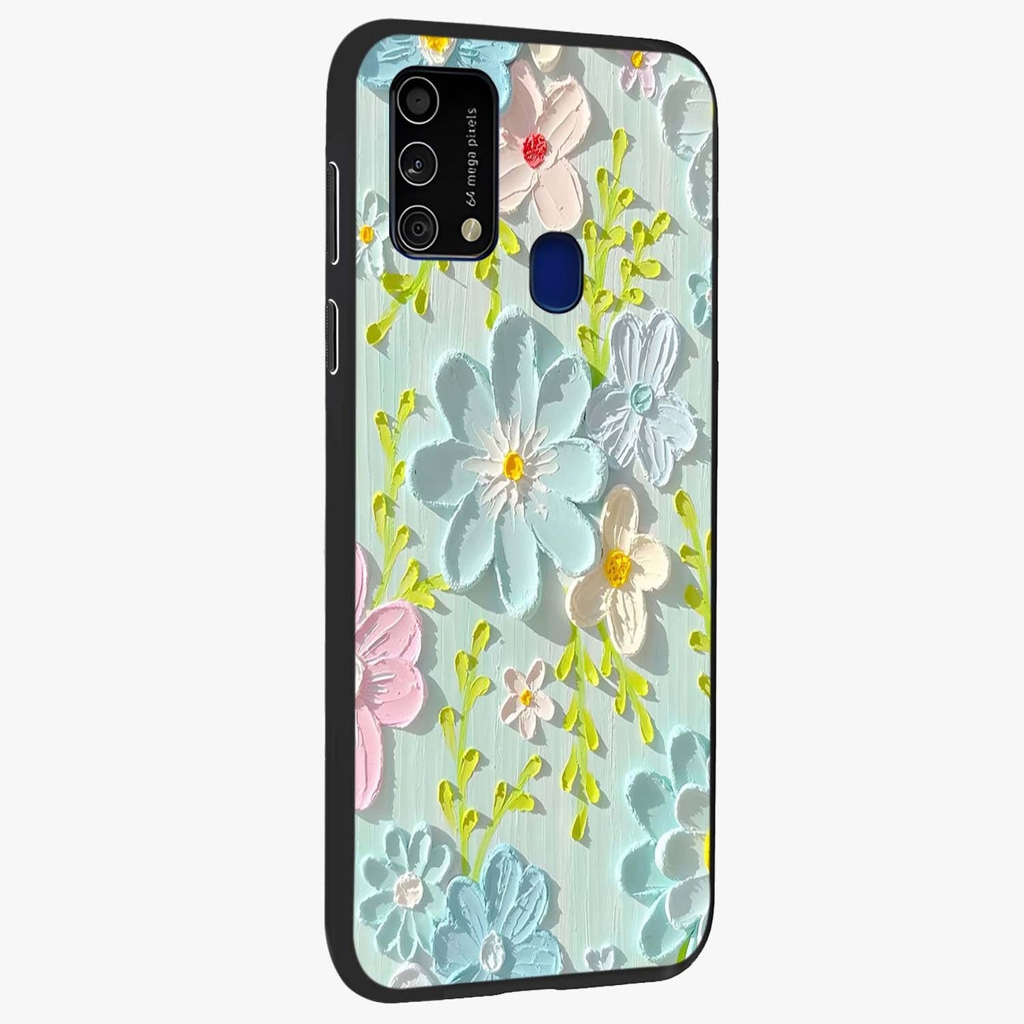 Frosted Petal Garden Glass Case upright view showcasing elegant floral garden artwork with soothing pastel theme.