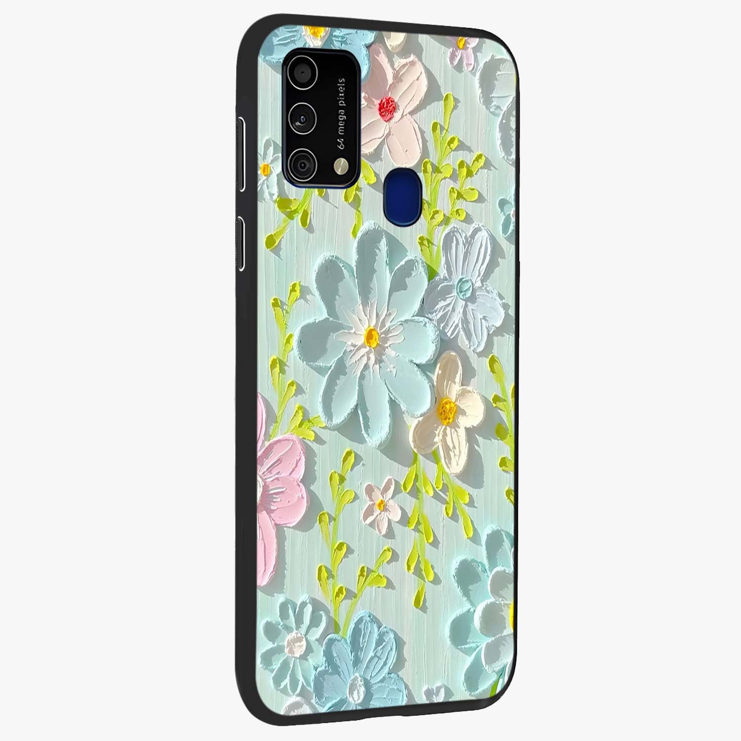 Frosted Petal Garden Glass Case upright view showcasing elegant floral garden artwork with soothing pastel theme.