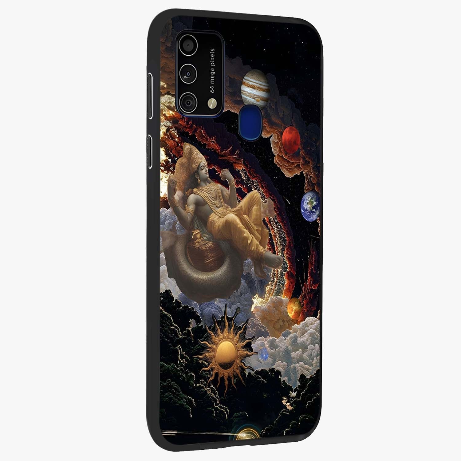 Galactic Divine God Glass Case upright view showcasing mystical divine artwork with dramatic cosmic theme.