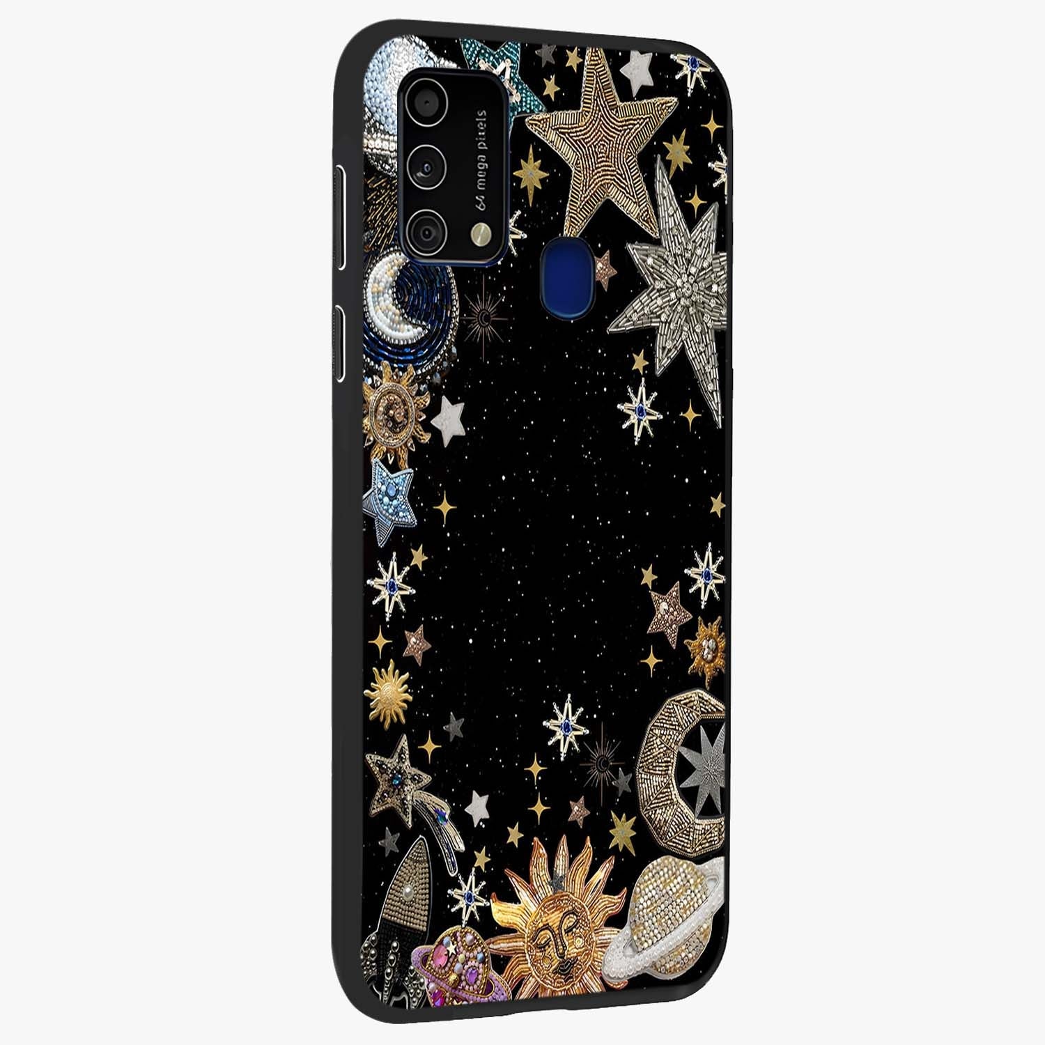 Galactic Jewel Stars Glass Case upright view showcasing glittering star jewel artwork with vibrant galaxy theme.
