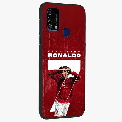 Goal Celebration Legacy Glass Case upright view showcasing dynamic football inspired artwork with victory celebration aesthetic.