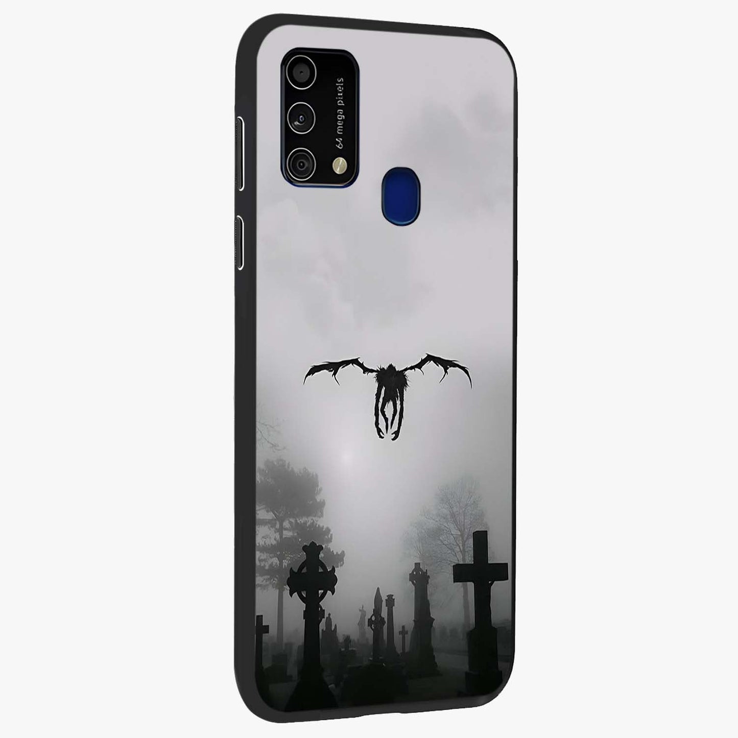 Graveyard Shadow Descent Glass Case upright view showcasing haunting graveyard artwork with dramatic dark theme.