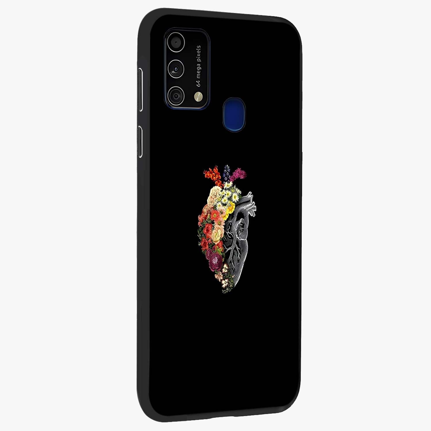 Heart With Flowers Glass Case upright view showcasing decorative heart and floral artwork with sweet romantic theme.