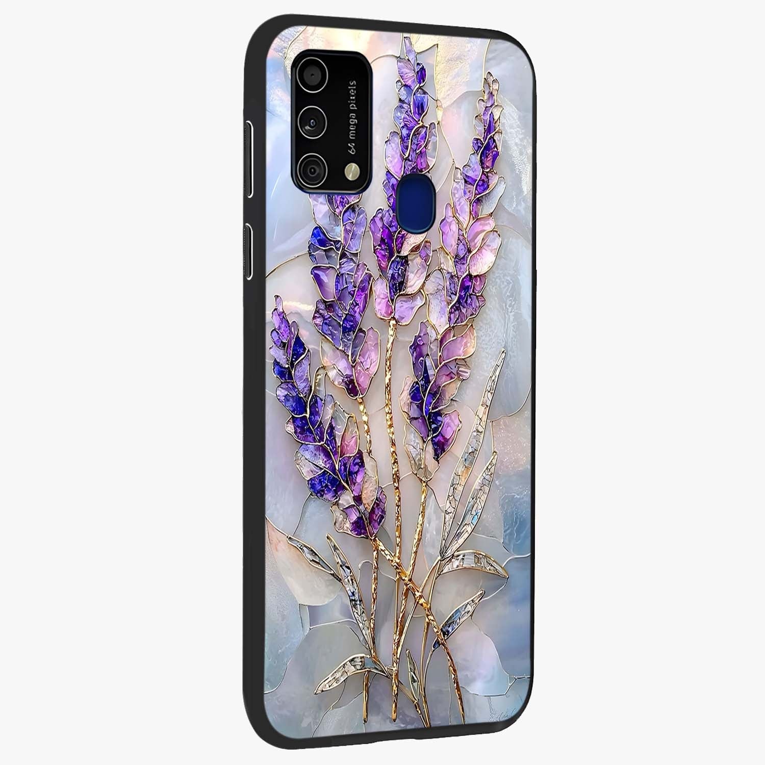 Lavender Dream Glow Glass Case upright view showcasing radiant lavender glow artwork with calming dreamy theme.