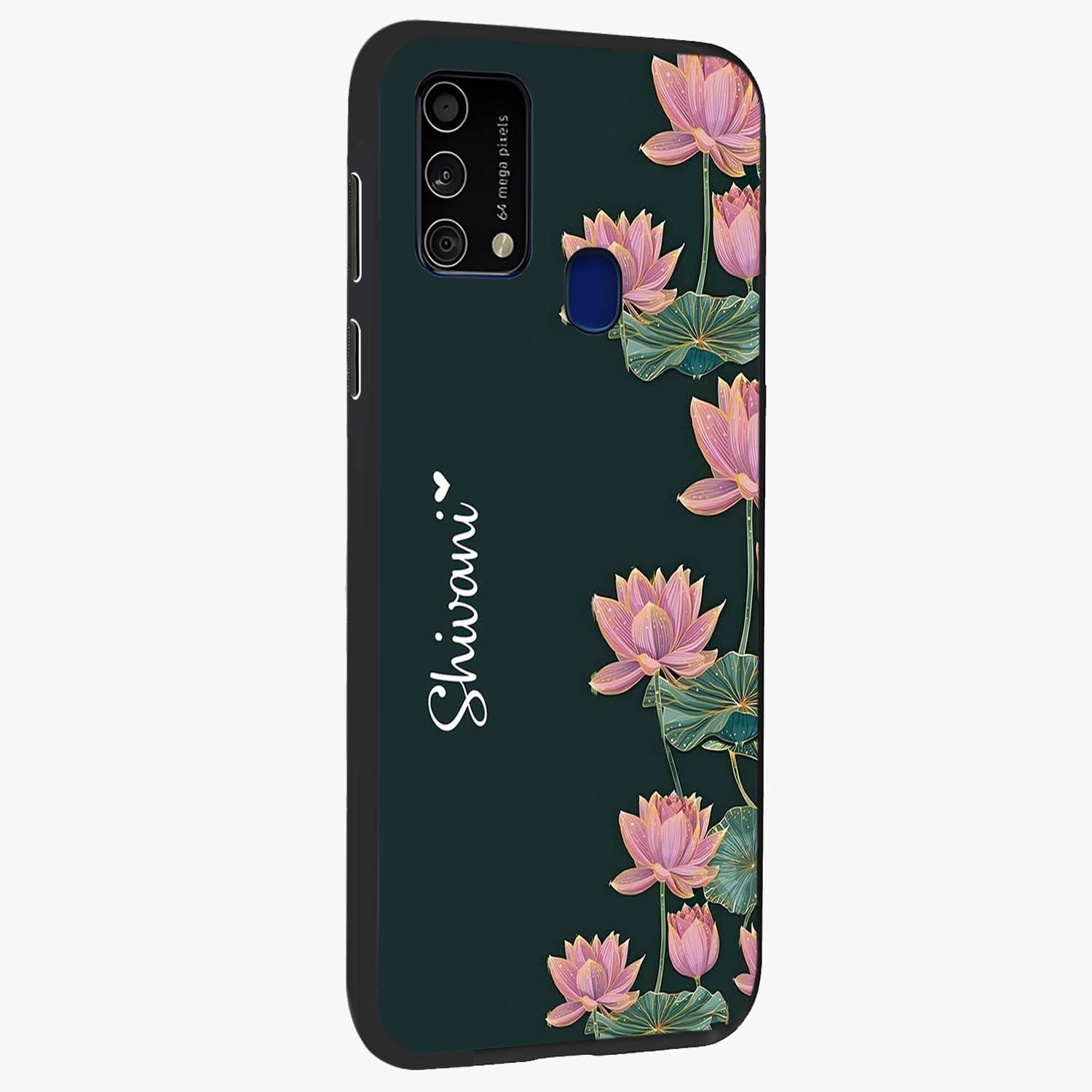 Lotus Bloom Serenity Custom Name Glass Case upright view showcasing serene lotus bloom artwork with personalized floral aesthetic.