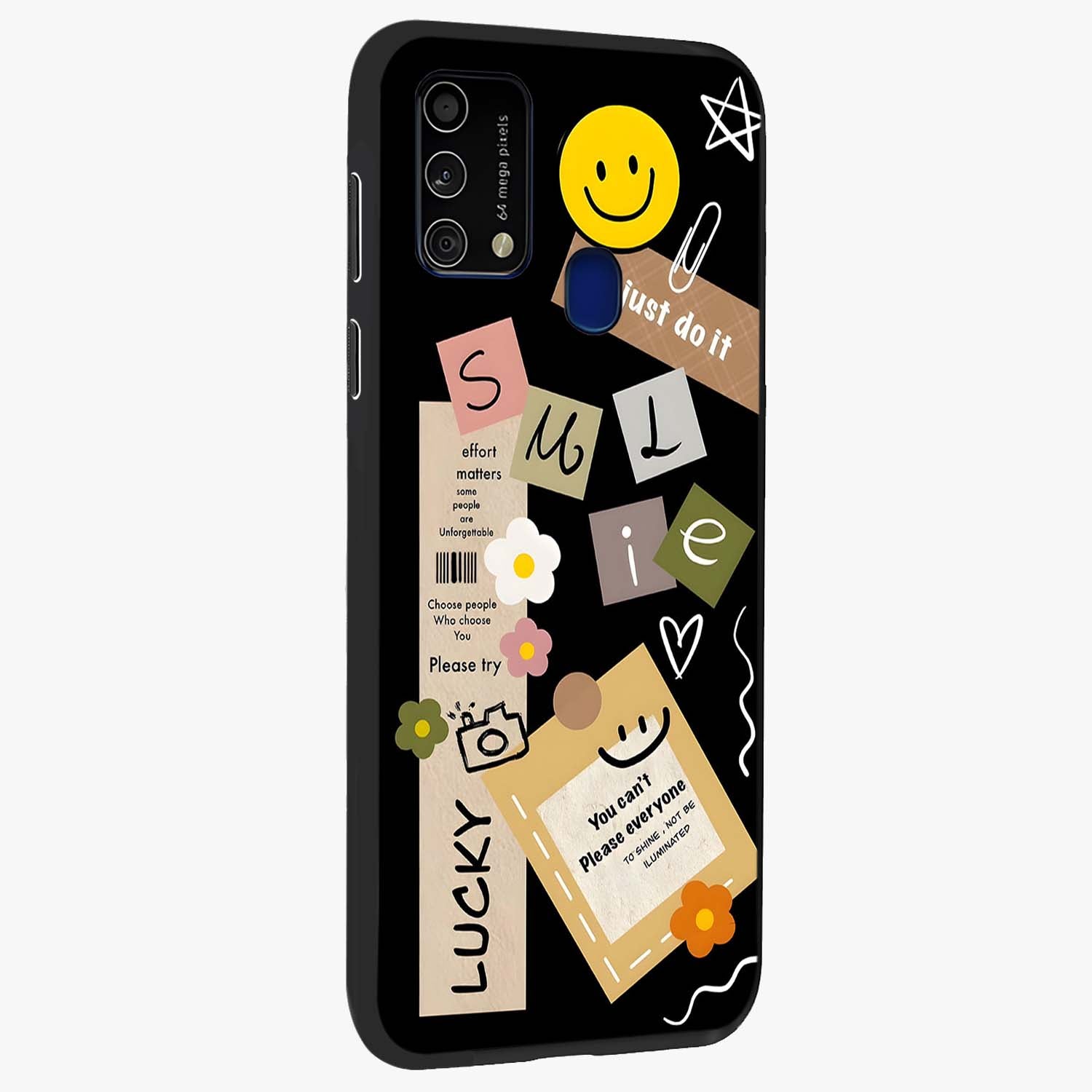 Lucky Aesthetic Collage Glass Case upright view showcasing vibrant collage artwork with youthful aesthetic theme.