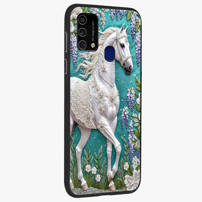 Majestic Floral Stallion Glass Case upright view showcasing dramatic horse artwork with decorative floral theme.