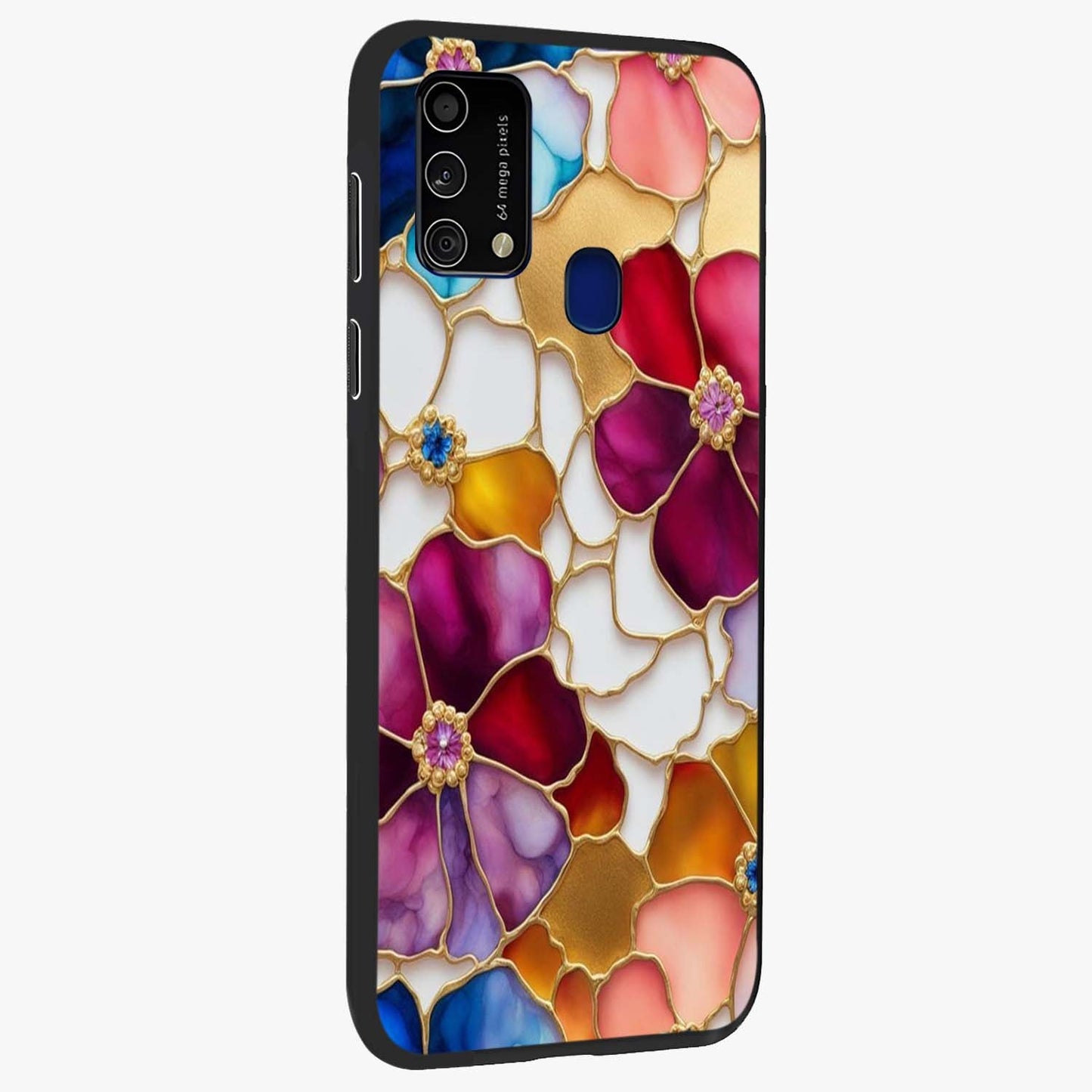 Marble Flower Pattern Glass Case upright view showcasing decorative marble flower artwork with refined style.