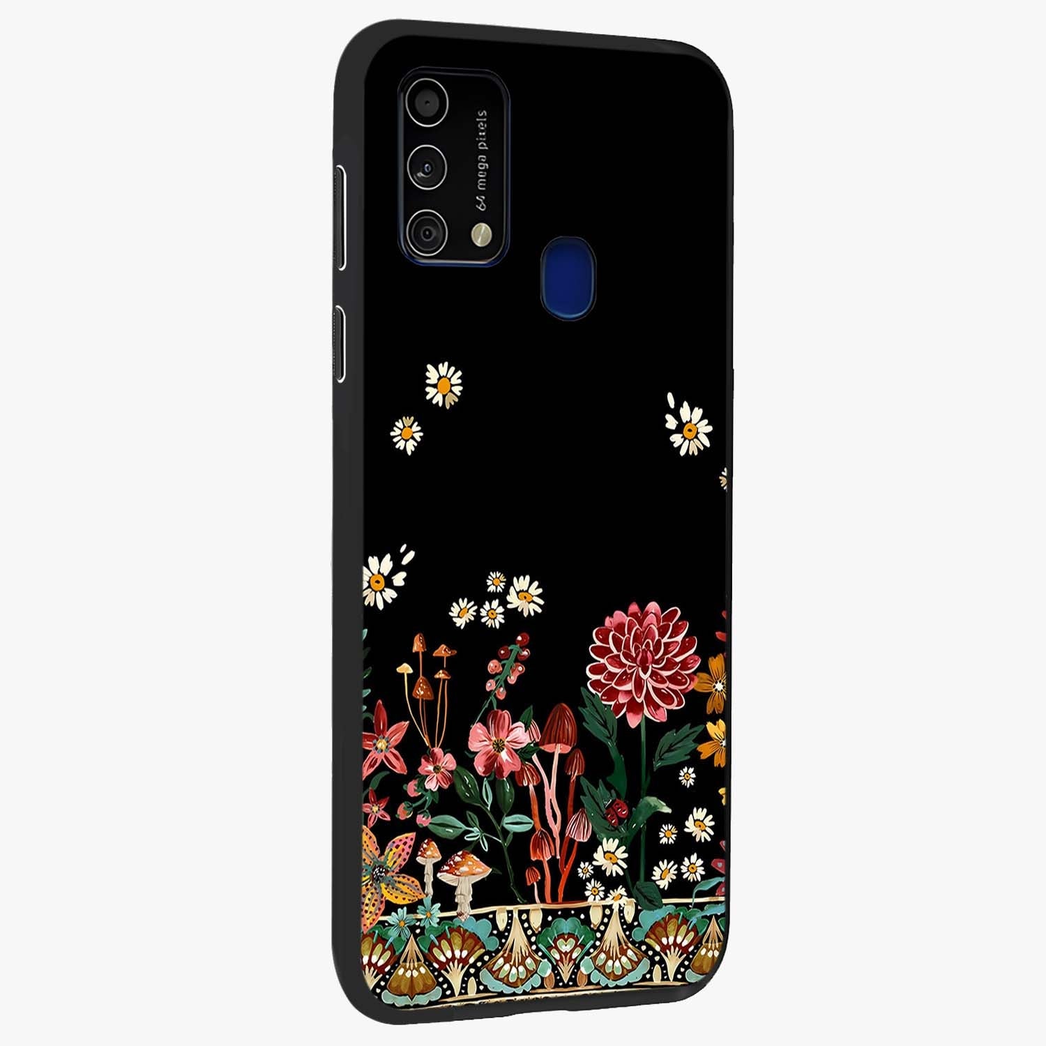 Midnight Bloom Pattern Glass Case upright view showcasing decorative floral artwork with deep night themed palette.