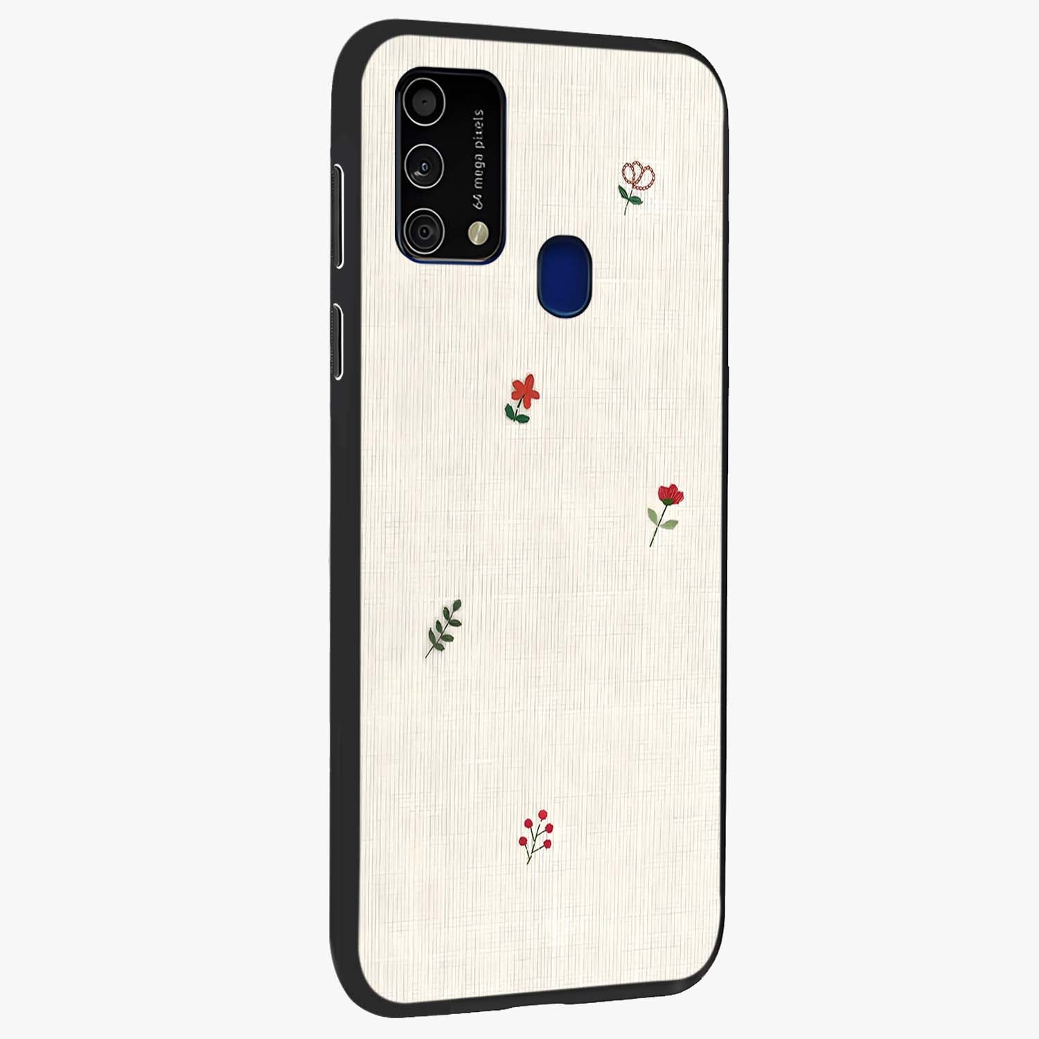 Minimalistic Blue With White Flower Pattern Glass Case upright view showcasing clean white flower artwork with calming blue theme.