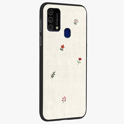 Minimalistic Blue With White Flower Pattern Glass Case upright view showcasing clean white flower artwork with calming blue theme.