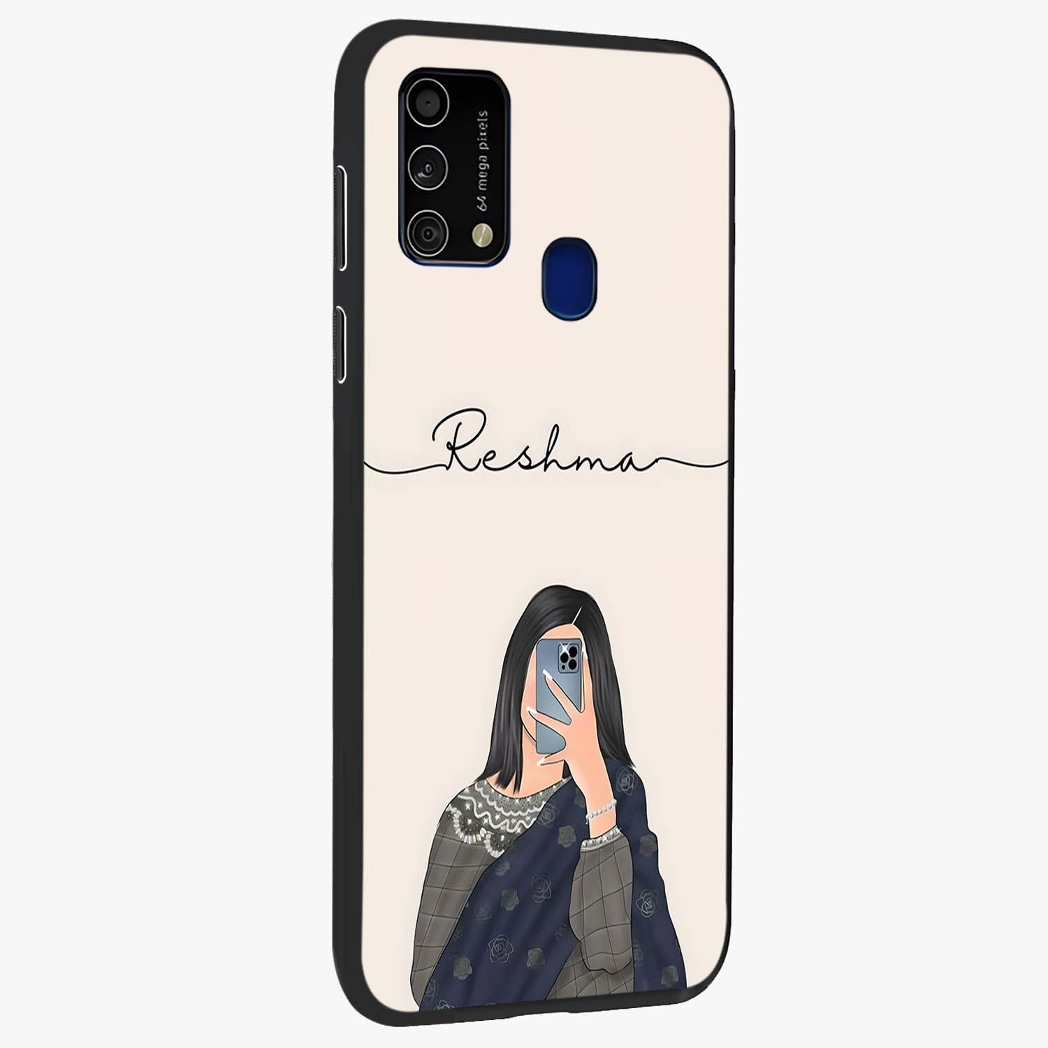 Mirror Mood Muse With Custom Name Glass Case upright view showcasing artistic mirror themed artwork with personalized aesthetic.