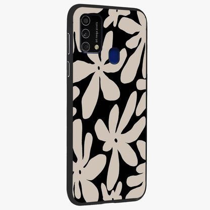 Monochrome Petal Dance Glass Case upright view showcasing artistic floral pattern with stylish monochrome theme.