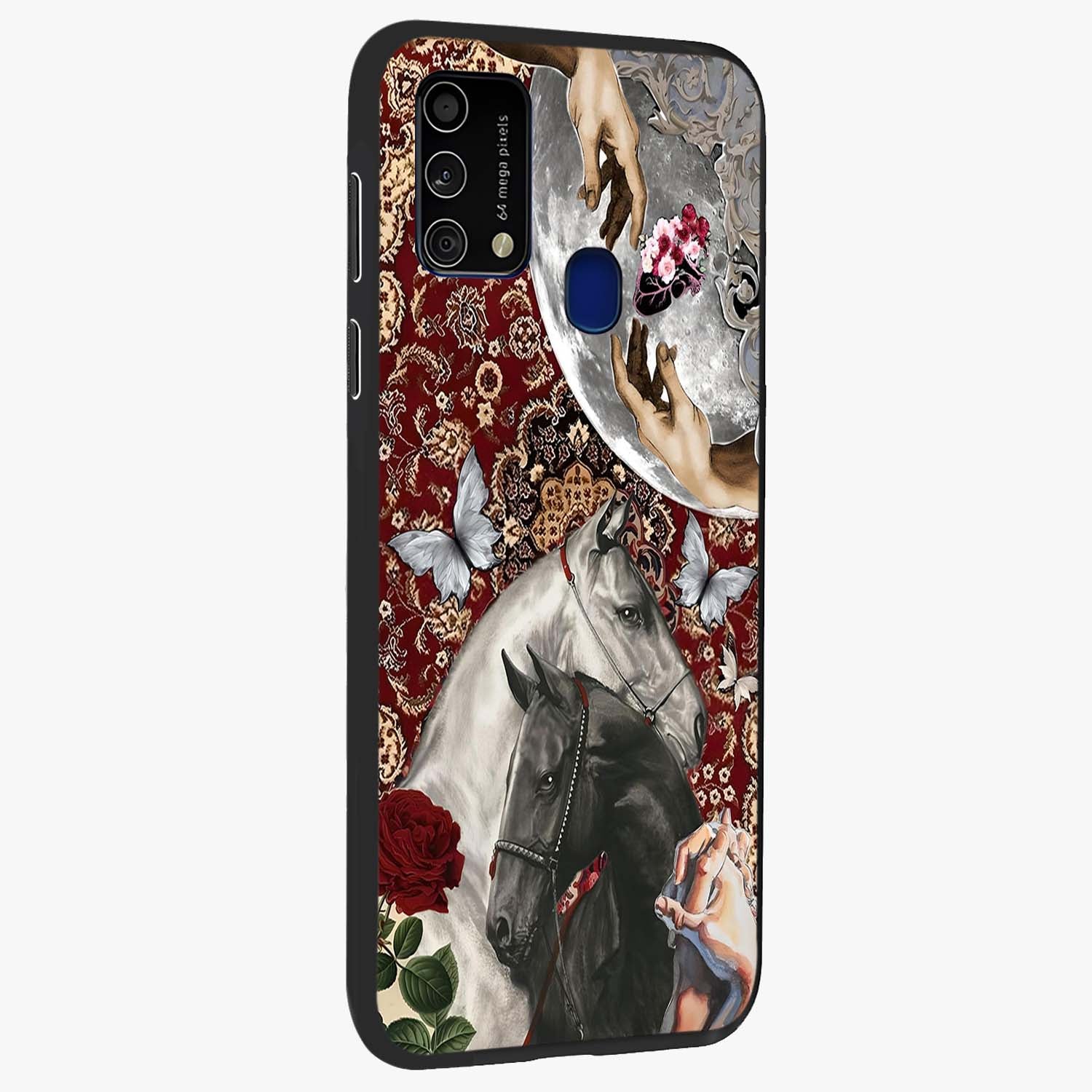 Moonlit Royal Stallion Glass Case upright view showcasing dramatic horse artwork with glowing moon themed design.