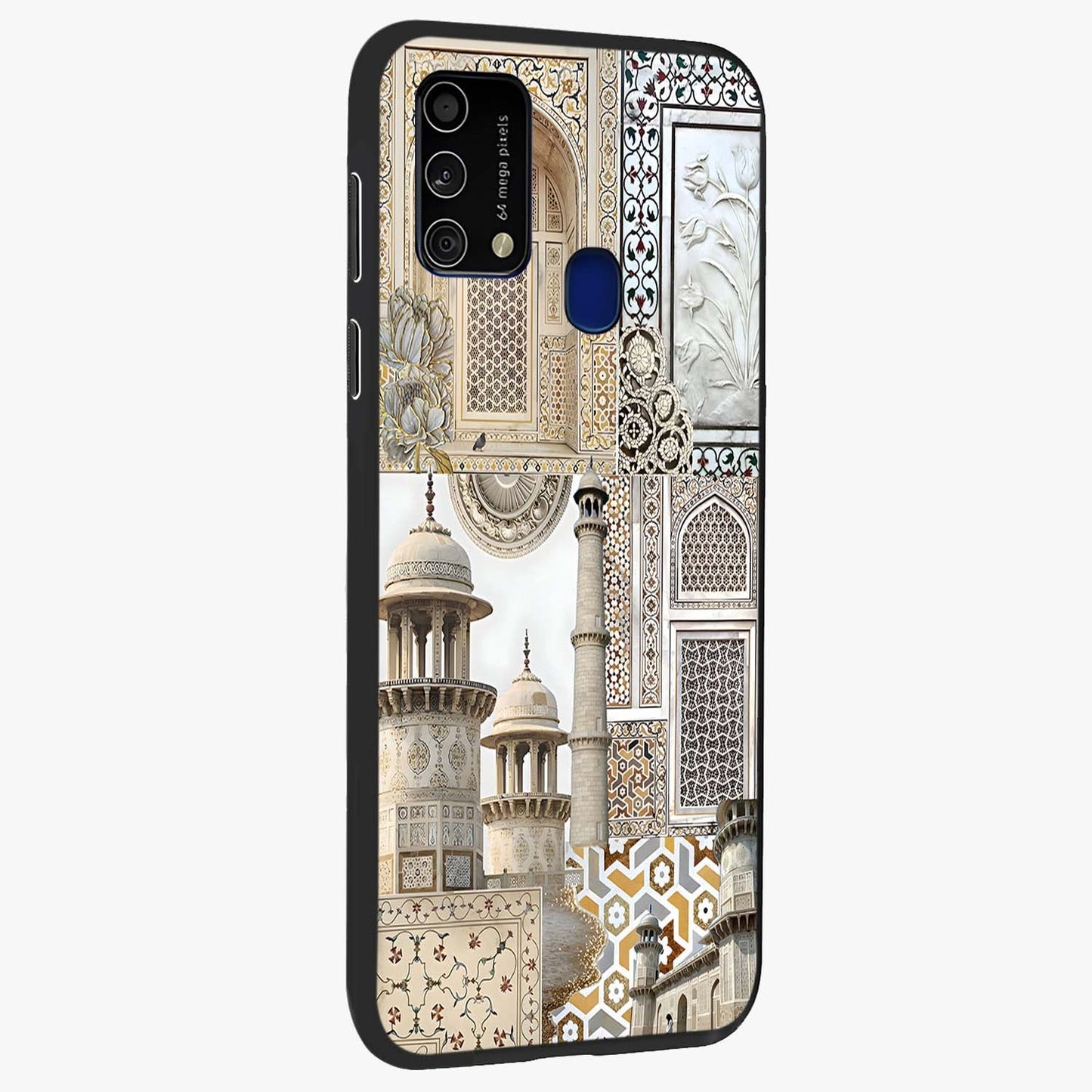 Mughal Marble Legacy Glass Case upright view showcasing ornate Mughal design with luxurious traditional theme.