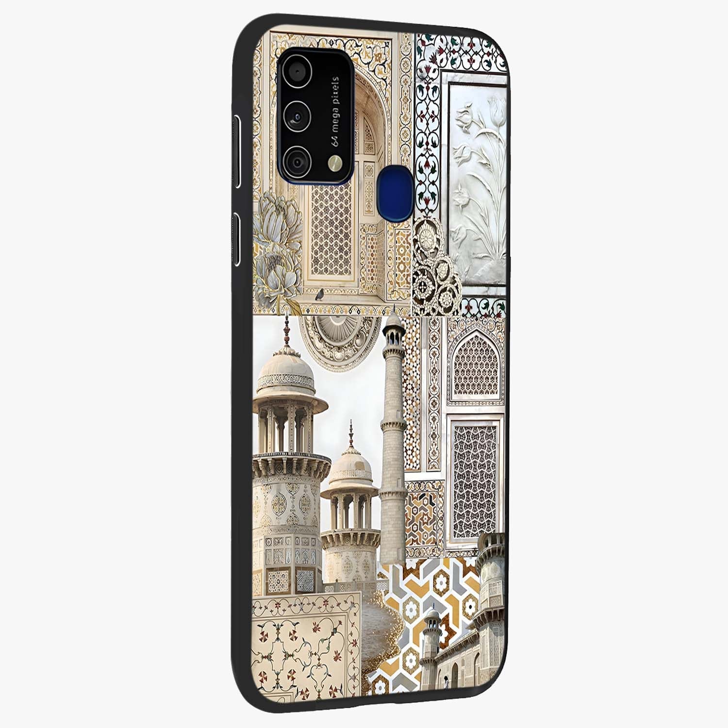 Mughal Marble Legacy Glass Case upright view showcasing ornate Mughal design with luxurious traditional theme.