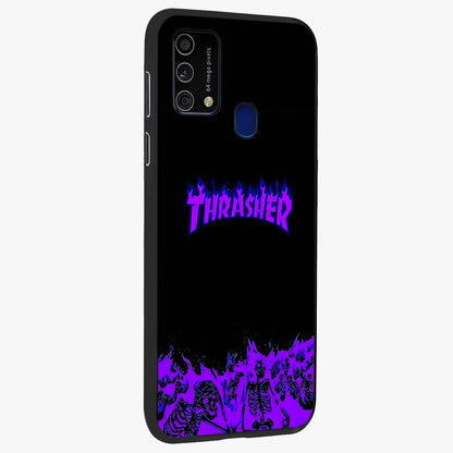 Neon Flame Riot Glass Case upright view showcasing dynamic flame artwork with energetic neon theme.