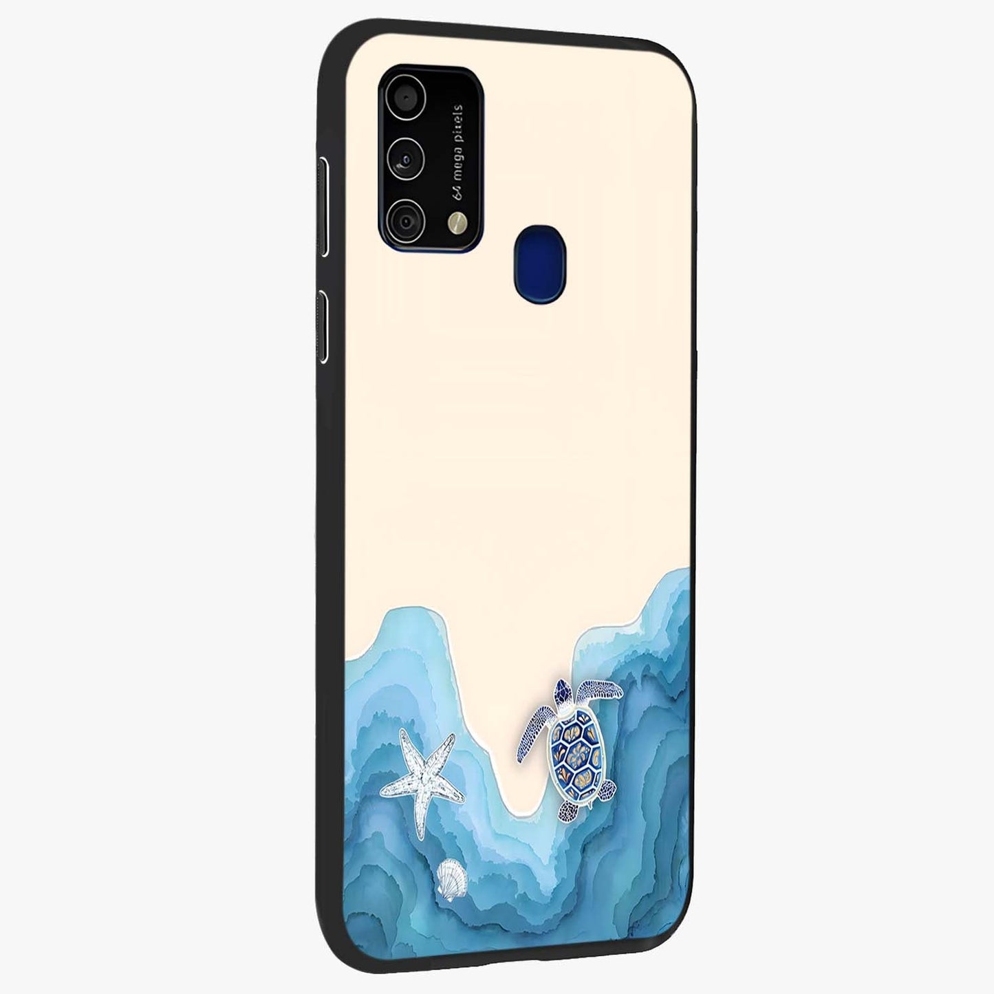 Ocean Drift Turtle Glass Case upright view showcasing calm underwater turtle artwork with nature inspired theme.