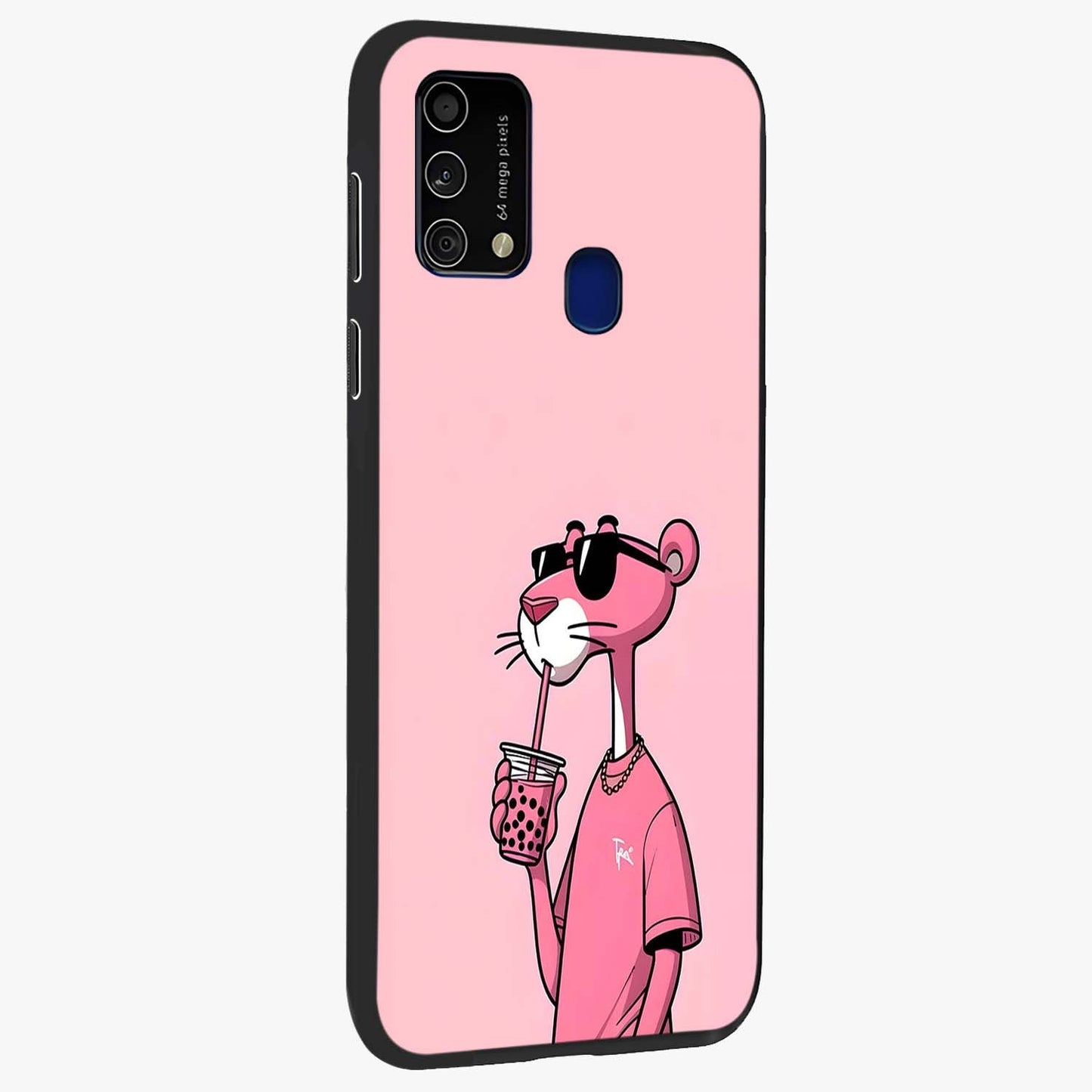 Pink Panther Glass Case upright view showcasing fun animated artwork with stylish retro cartoon theme.