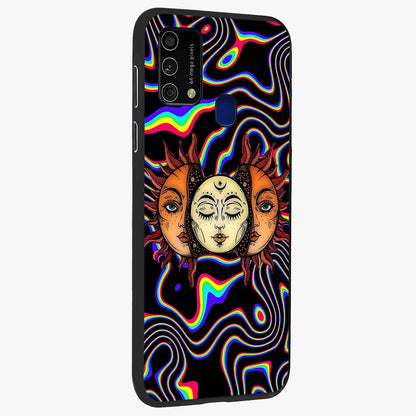 Psychedelic Sun Glass Case upright view showcasing trippy sun artwork with bold psychedelic theme.