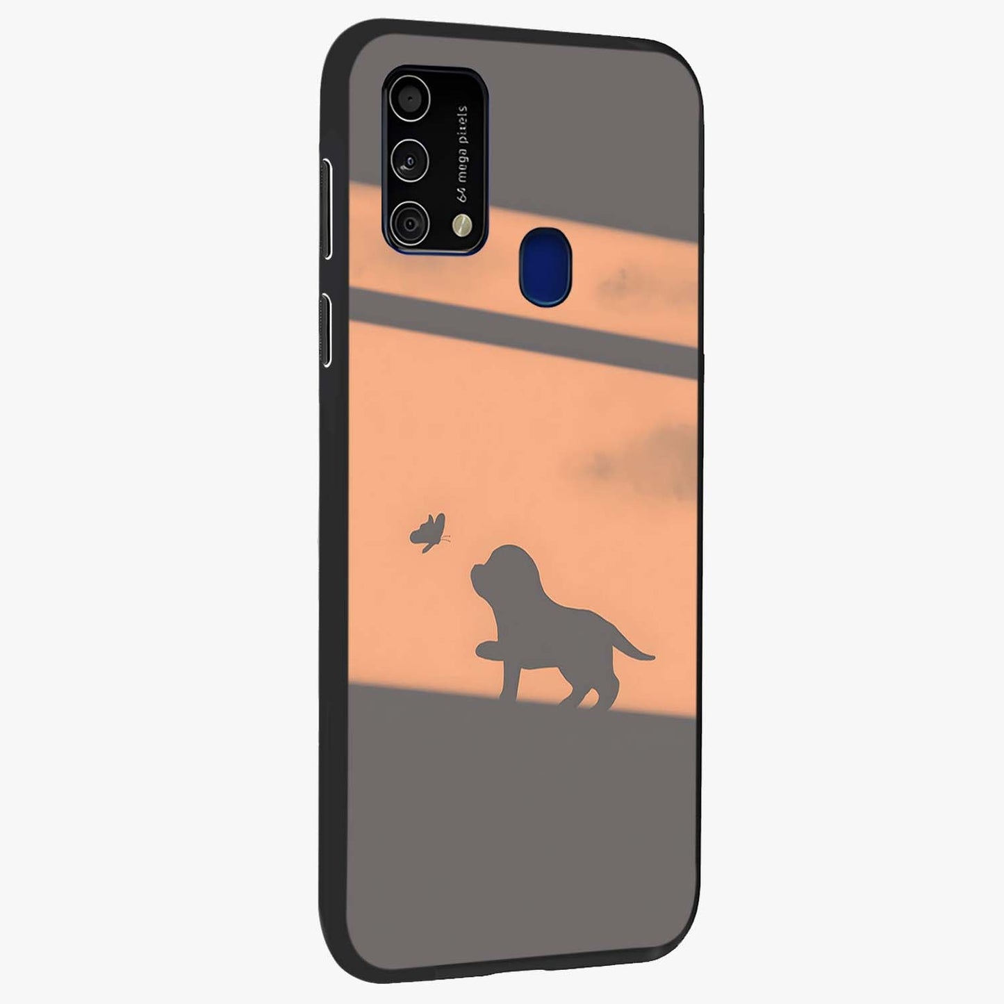 Puppy Shadow Art Glass Case upright view showcasing charming puppy artwork with creative silhouette theme.