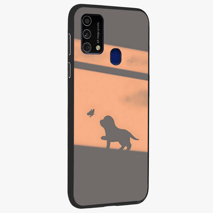 Puppy Shadow Art Glass Case upright view showcasing charming puppy artwork with creative silhouette theme.