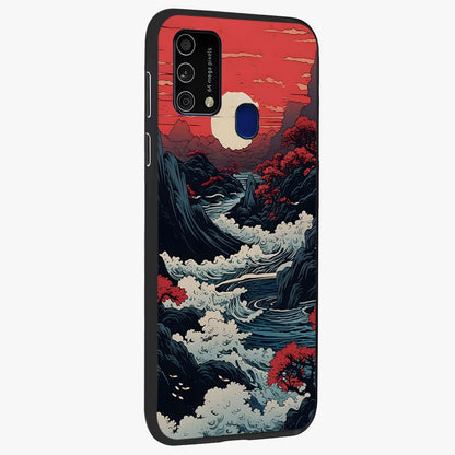 Red Sunset Scenery Glass Case upright view showcasing dramatic sunset scenery artwork with warm nature theme.