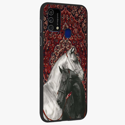 Regal Stallion Tapestry Glass Case upright view showcasing powerful horse artwork with elegant tapestry theme.