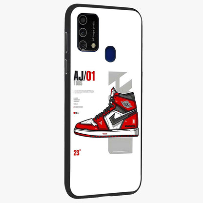 Retro Sneaker Blueprint Glass Case upright view showcasing stylish sneaker illustration with vintage streetwear theme.