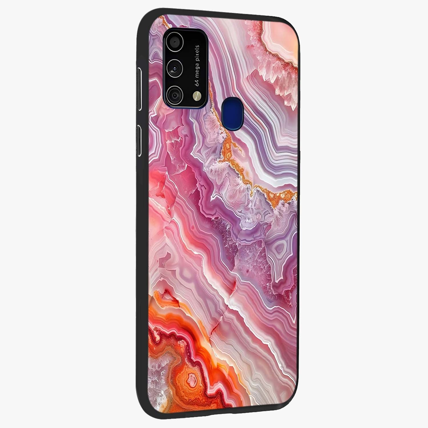 Rose Quartz Marble Glass Case upright view showcasing decorative marble artwork with luxurious pastel theme.