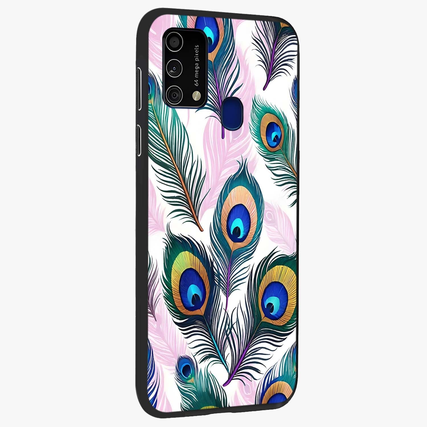 Royal Peacock Feathers Glass Case upright view showcasing elegant peacock feather artwork with decorative royal theme.