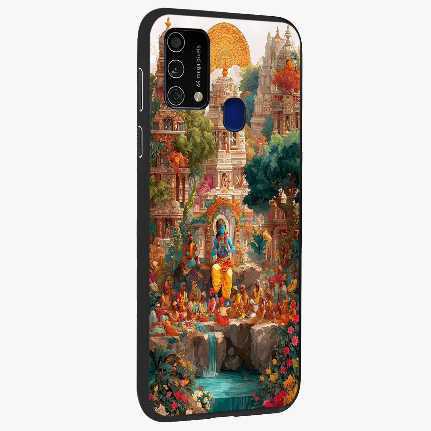 Sacred Sunlight Gods Glass Case upright view showcasing glowing divine artwork with sacred mythological theme.