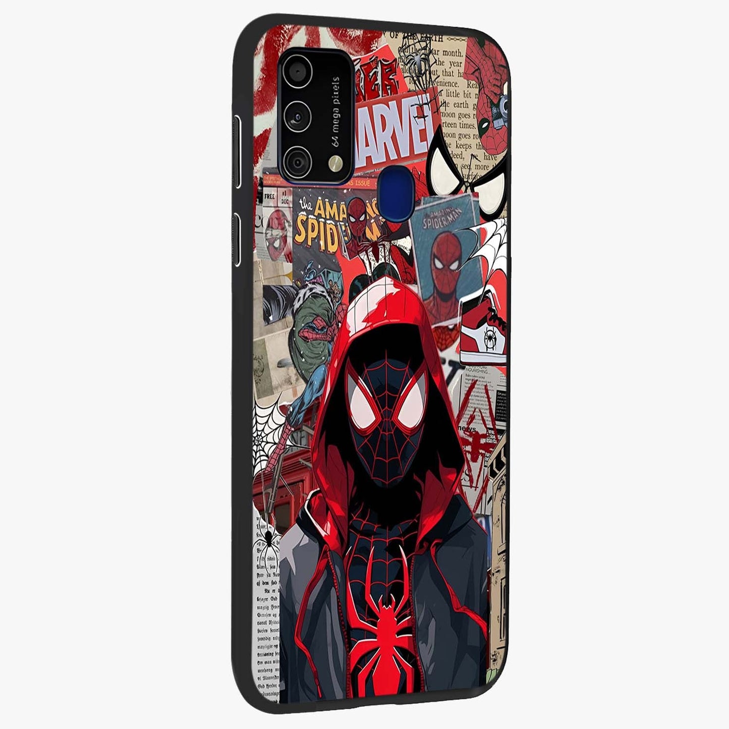 Spider Collage Street Glass Case upright view showcasing bold superhero artwork with urban street theme.