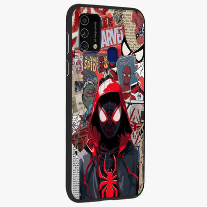 Spider Collage Street Glass Case upright view showcasing bold superhero artwork with urban street theme.